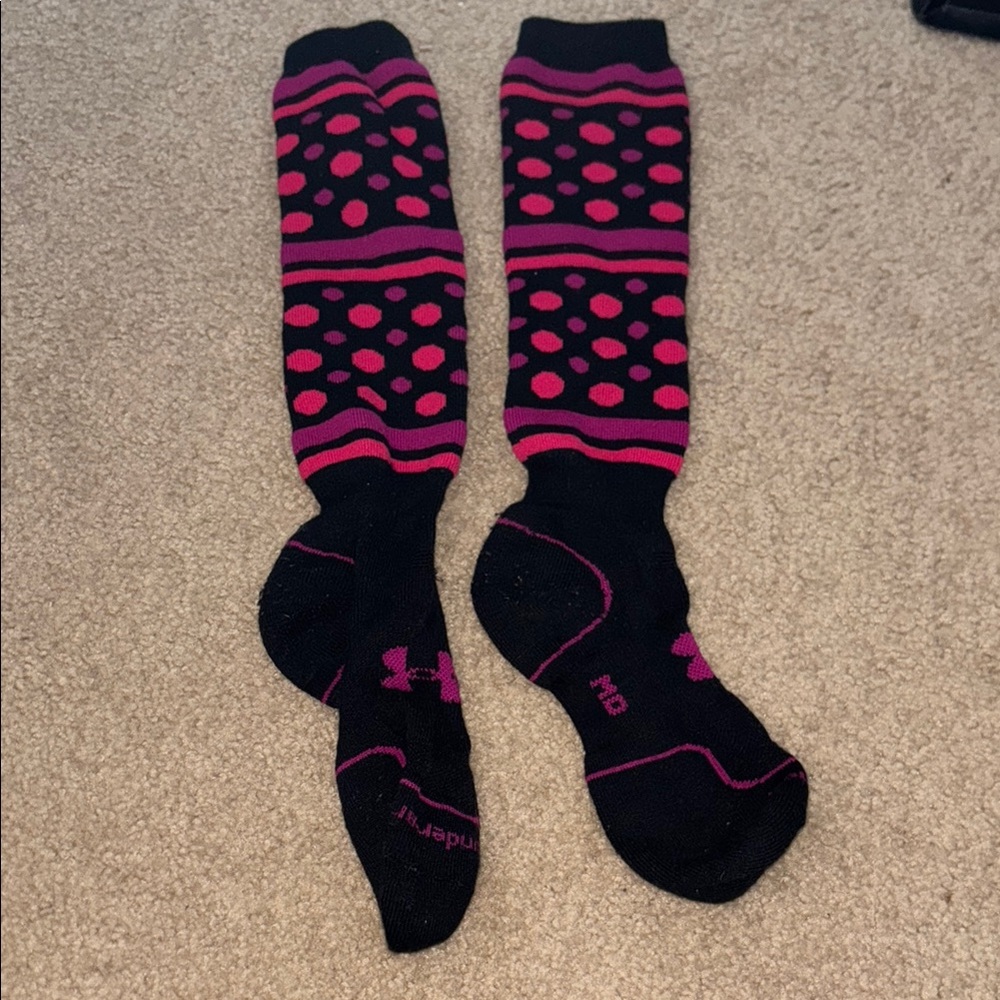 Under Armour Black and Pink Dot cushioned thick socks MD